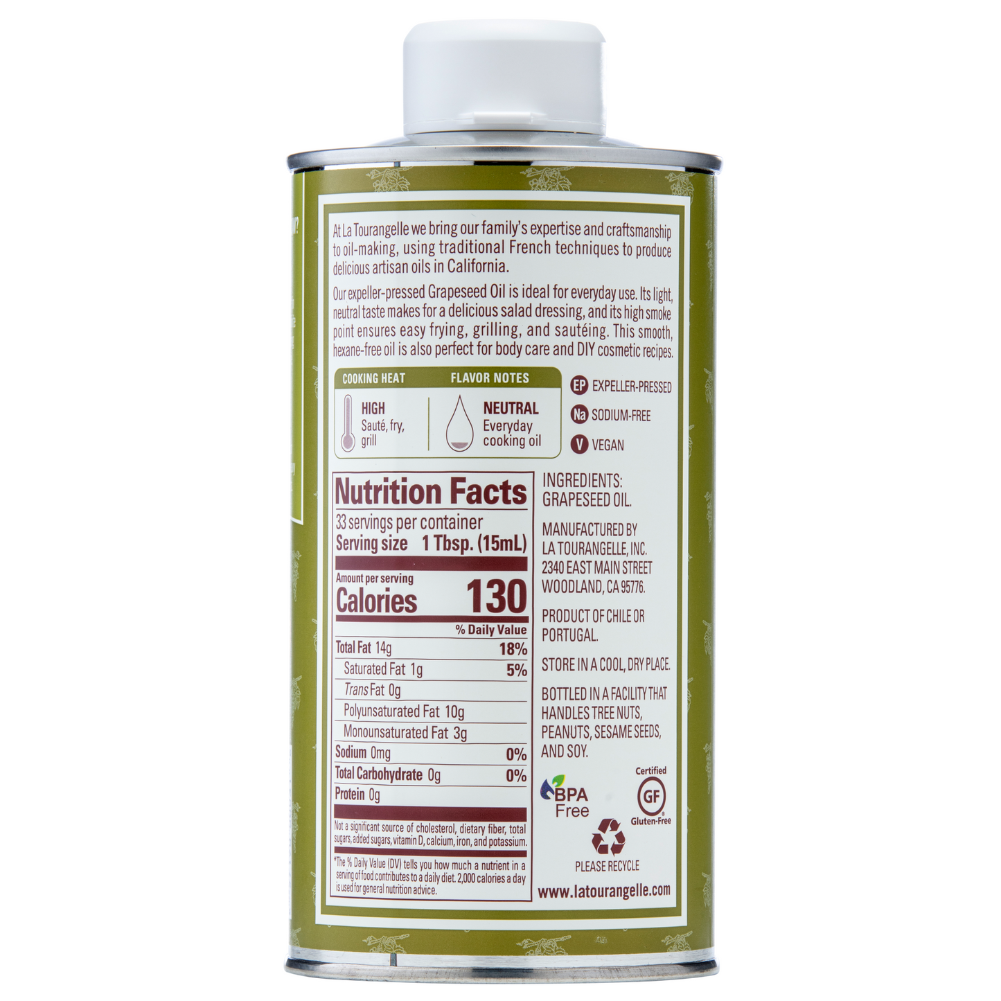 Grapeseed Oil, 500ml - La Tourangelle