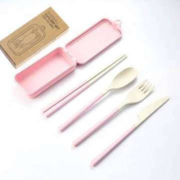 Detachable and Portable Cutlery Set with Case pink