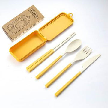 Detachable and Portable Cutlery Set with Case yellow