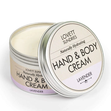 Lovett Sundries hand and body cream jar with lavender scent on a white background