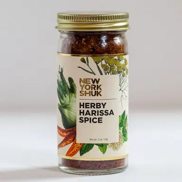 Jar of New York Shuk Herby Harissa Spice on a white background