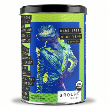 Light Espresso Ground Coffee, Neon Venom, 10oz Tin
