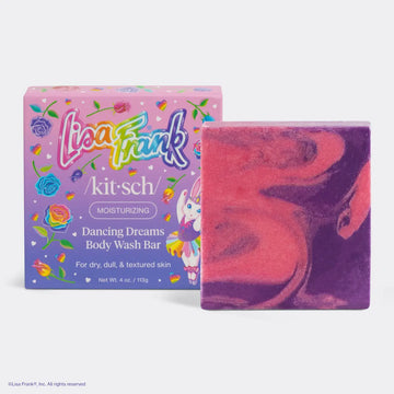 Lisa Frank themed body wash bar with packaging on a white background