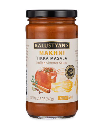 Jar of Kalustyan's Makhni Tikka Masala Indian Simmer Sauce on a white background