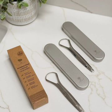 Stainless Steel Tongue Scrapers- 2pk with Travel Tins