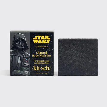Charcoal body wash bar with Darth Vader packaging on a white background