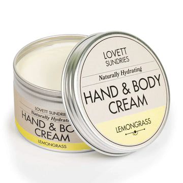 Lovett Sundries hand and body cream jar with lemongrass scent on a white background