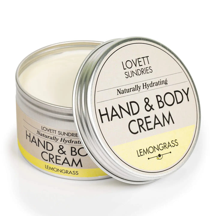 Lovett Sundries hand and body cream jar with lemongrass scent on a white background