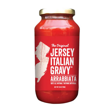 Jar of Jersey Italian Gravy Arrabiata on a white background