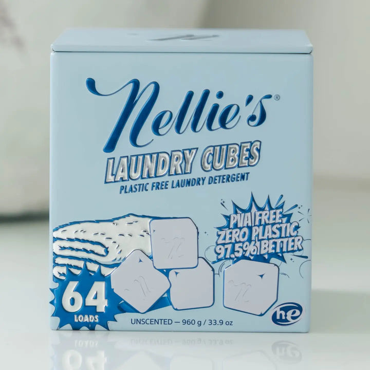 Box of Nellie's Laundry Cubes on a white background