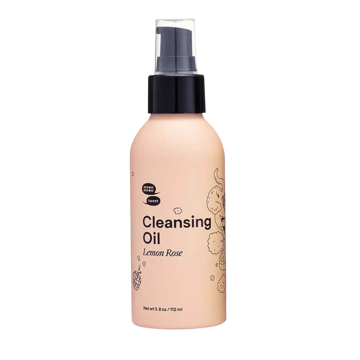 Bottle of cleansing oil with a spray nozzle on a white background