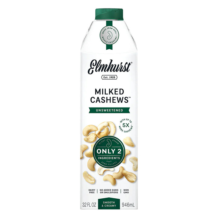 Elmhurst milked cashews packaging on a white background