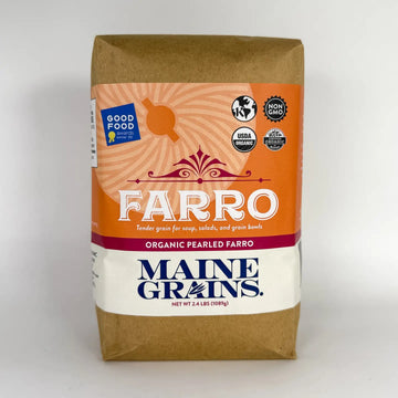 Bag of Maine Grains Farro on a white background