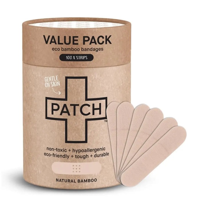 Patch eco bamboo bandages value pack with bandages on a white background