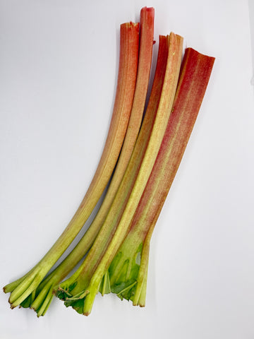 Bunch of rhubarb stalks on a white background