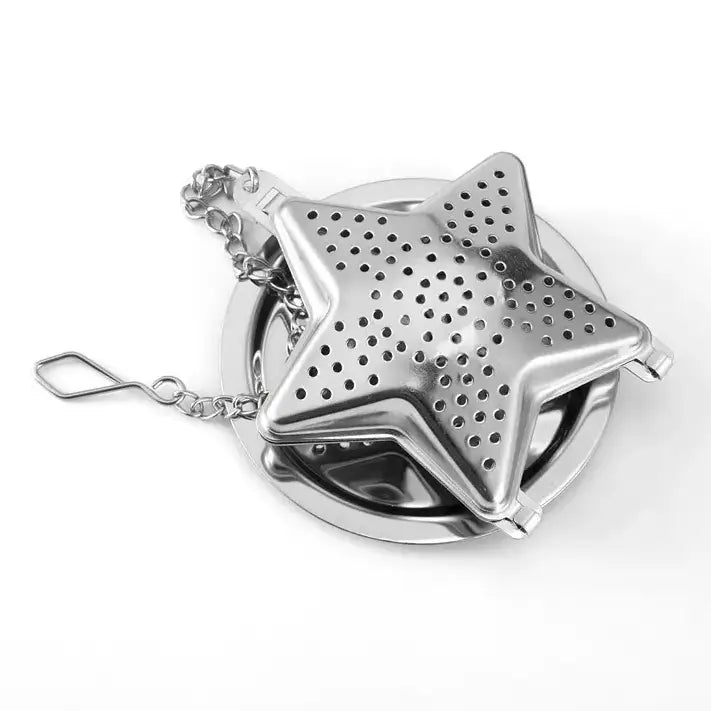 Star-Shaped Stainless Steel Tea Infuser with Chain & Tray