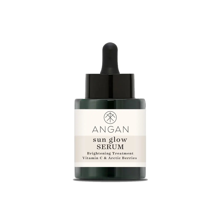 ANGAN sun glow SERUM bottle on a white background