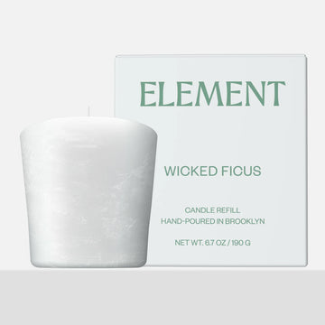 White candle refill with 'Element' branding on a light gray background