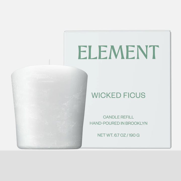 White candle refill with 'Element' branding on a light gray background