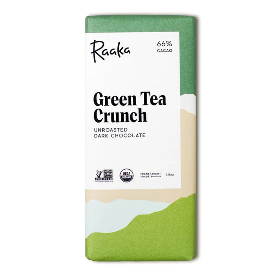 66% Green Tea Crunch Chocolate Bar - Raaka